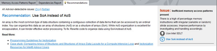 インテル® Advisor: 推奨事項タブ