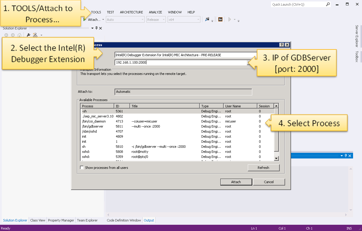 Debugging Native Coprocessor Applications - Attach to Process... Debugging Native Coprocessor Applications - Attach to Process...