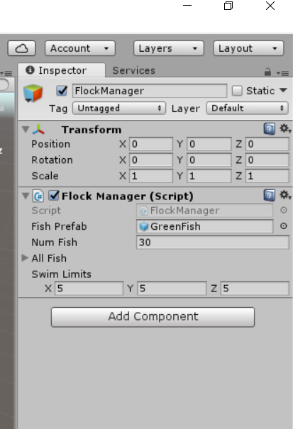 Unity* の Inspector ウィンドウの設定