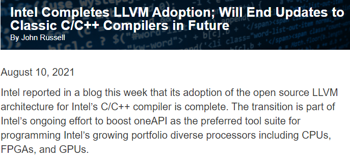 HPCwire の LLVM を採用したインテル® コンパイラーに関する記事