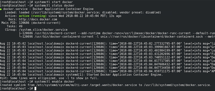 systemctl enable docker result example