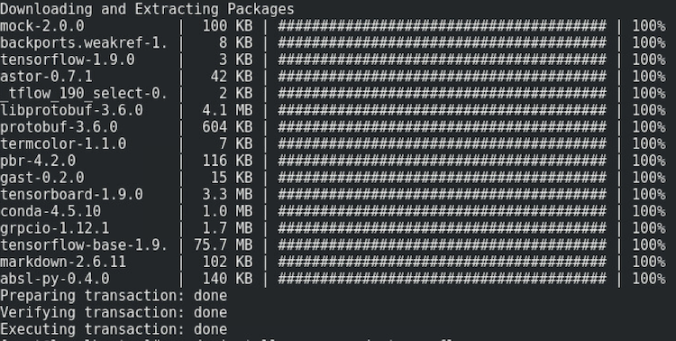 conda install tensorflow result example