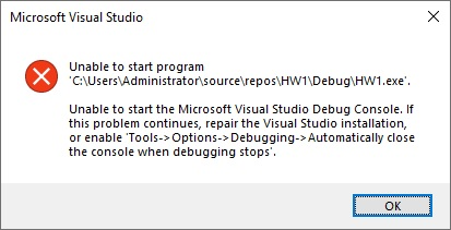 Unable to start program