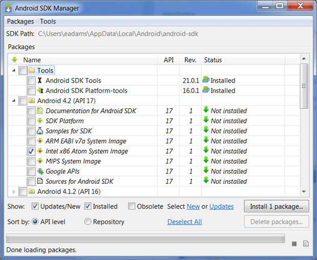Android* Jelly Bean 4.2 向けインテル® Atom™ x86 システムイメージのインストール – 推奨手順